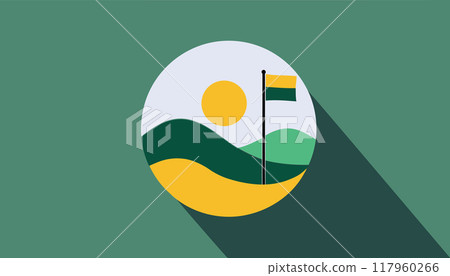 A green background with a flag and a green and yellow flag 117960266