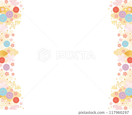 Background material-Flowers, cherry blossoms and fans 2024-10 117960297