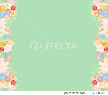 Background material-Flowers, cherry blossoms and fans 2024-13 117960303
