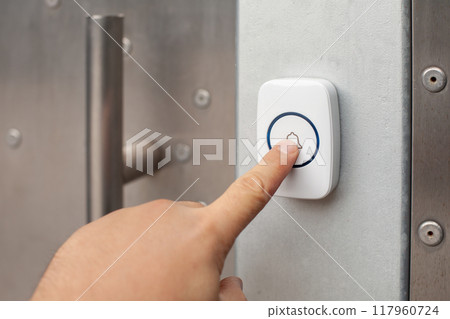 Modern Door with Wireless Doorbell and Metal Handle 117960724