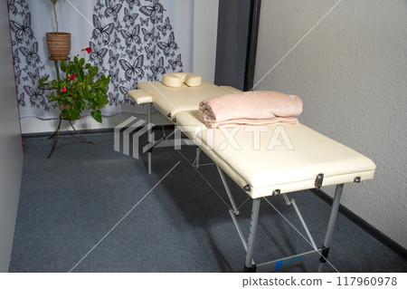 Spa view with massage sofa, massage room with daybed Spa view with massage sofa, massage room with daybed 117960978