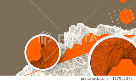 Trendy abstract wireframe mountain background. Modern science or technology art elements. Surface illustration. Vector hand drawn. Trendy abstract wireframe mountain background. Modern science or technology art elements. Surface illustration. Vector hand drawn. 117961373