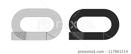 Set of running track icons. Stadium templates top view. Racetracks for sprint, marathon or other athletic sports competitions isolated on white background. Vector graphic illustration 117961514