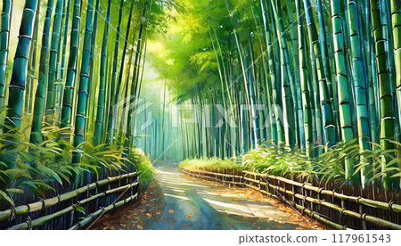 Illustration of a bamboo forest path 02 117961543