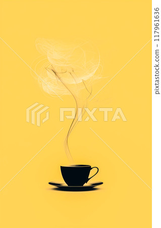 A cup of coffee is shown with steam rising from it 117961636