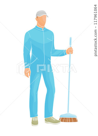 man in uniform with mop man in uniform with mop 117961864