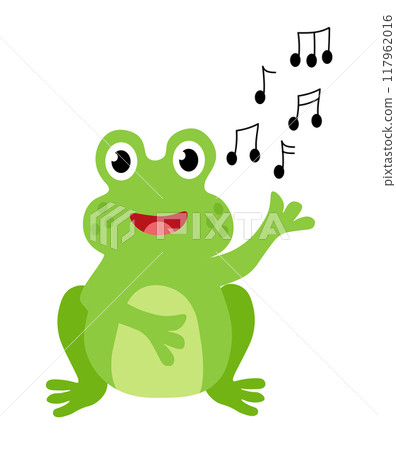 Cute frog sing. Children Hand drawn vector flat illustration. Cute frog sing. Children Hand drawn vector flat illustration. 117962016