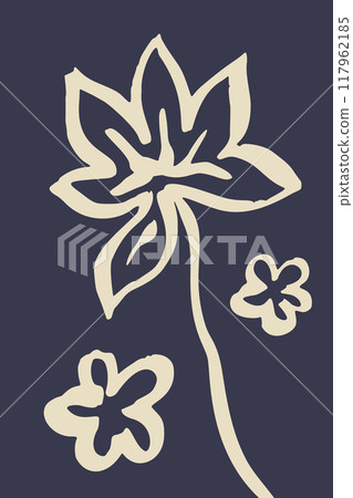 Poster or card with ink brush abstract flower sketch 117962185