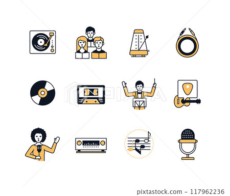 Melody and instruments - line design style icons set Melody and instruments - line design style icons set 117962236