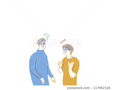 A shaky senior man and a surprised senior woman A shaky senior man and a surprised senior woman 117962326