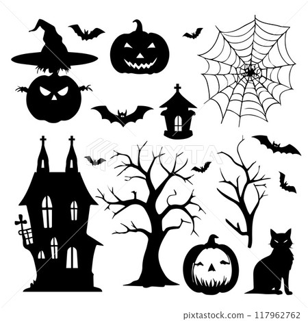 Silhouette Halloween element collection.Vector illustration 117962762