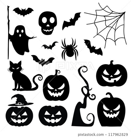 Silhouette Halloween element collections.Vector illustration 117962829