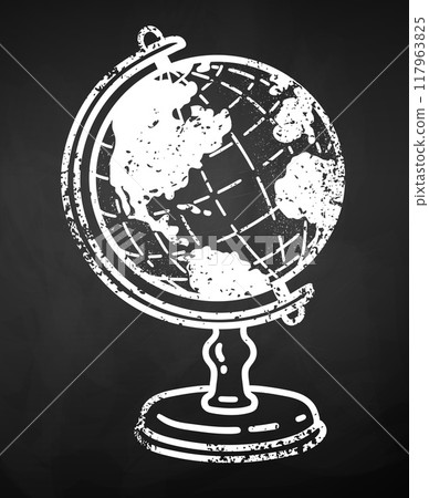Chalk drawn Globe on chalkboard background 117963825