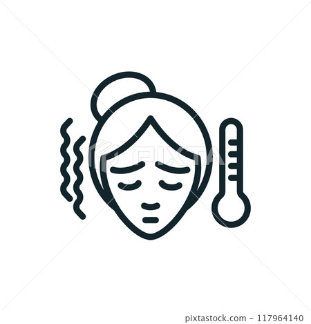 Woman feeling sick suffering from fever or flu with thermometer icon Woman feeling sick suffering from fever or flu with thermometer icon 117964140