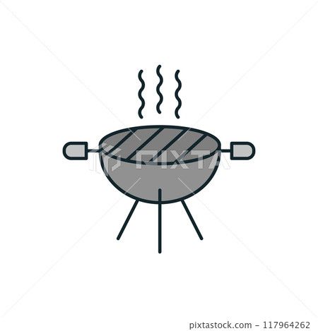 Barbecue grill smoking and ready for grilling meat for camping trip Barbecue grill smoking and ready for grilling meat for camping trip 117964262