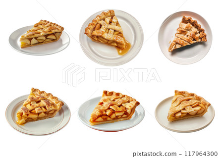 Five Slices of Apple Pie on White Plates 117964300