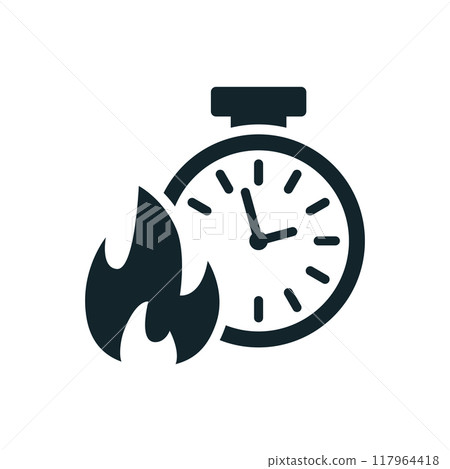 Fire burning time deadline clock showing urgency icon 117964418