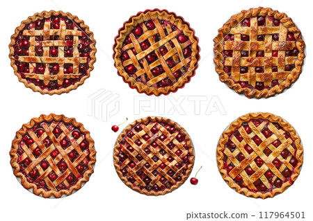 Six Whole Cherry Pies with Lattice Crusts 117964501