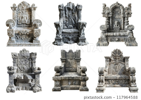 Six Elaborately Carved Stone Thrones 117964588