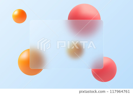 Spheres and glass transparent frame, glass morphism style background. 117964761