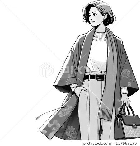 A woman wearing a modern kimono 117965159
