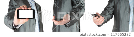 Set of Businessmen, which using Smartphone, isolated on transparent background 117965282
