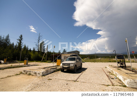 Japanese Suv at abandoned gas station 117965463