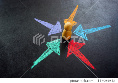 Arrows pointing at a figure. Customer centricity and focus. 117965618