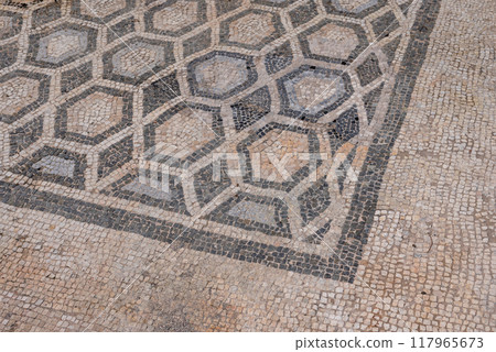 Ancient Roman mosaics at the Historical Complex of the Palace of Diocletian, UNESCO world heritage site in Split, Croatia 117965673