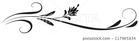 Floral ornament with leaves and abstract lines. Graceful element for decor and greeting or invitation card design 117965834