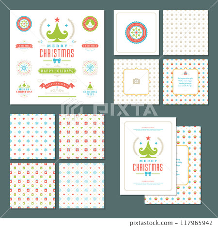 Christmas quotes labels and badges vector design elements set with greeting card template 117965942