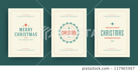 Christmas greeting cards set design template with decoration labels vector illustration. 117965987
