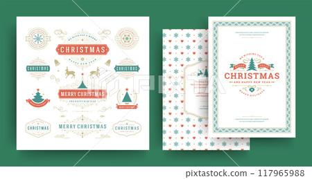 Christmas quotes labels and badges vector design elements set with greeting card template 117965988