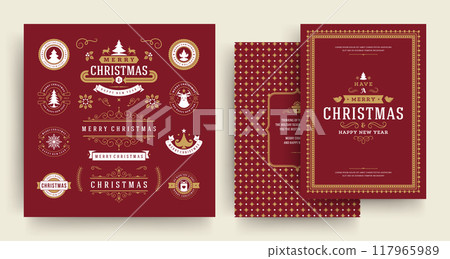 Christmas quotes labels and badges vector design elements set with greeting card template 117965989