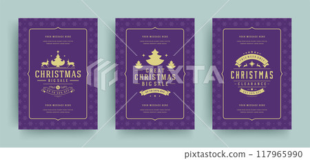 Christmas sale flyers or banners design set discount offers and snowflakes pattern background with ornate decoration 117965990