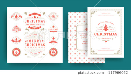 Christmas labels and badges vector design elements set with greeting card template. 117966052