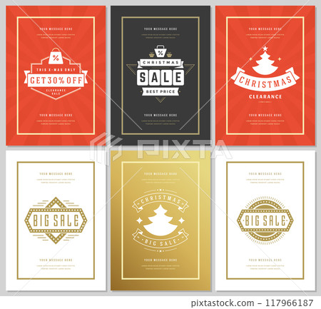 Christmas sale flyers or banners design set discount offers and snowflakes pattern background with ornate decoration 117966187