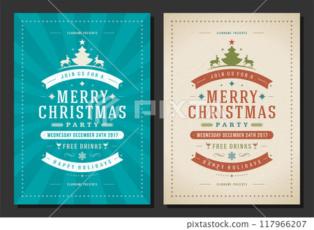 Christmas party invitation retro typography and decoration elements 117966207
