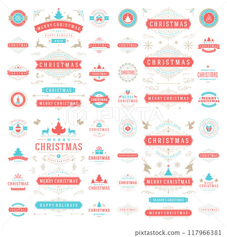 Christmas labels and badges vector design elements set. 117966381