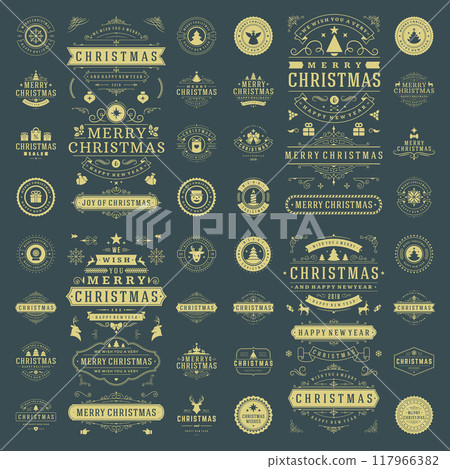 Christmas labels and badges vector design elements set. 117966382