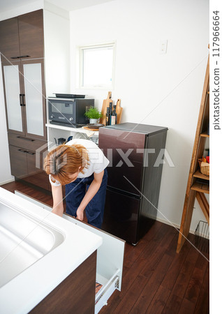 女人打開櫥櫃，家庭主婦，家務，烹飪，清理 117966664