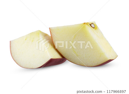 Sliced Red apple fruit isolated on white background. 117966897