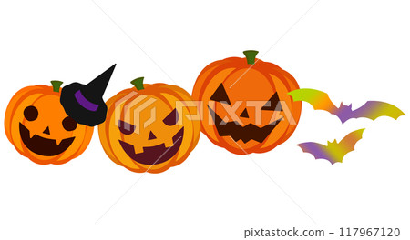 Halloween illustration of pumpkins and bats [side by side] 117967120
