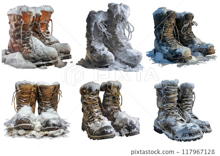 A Collection of Snowy Winter Boots 117967128