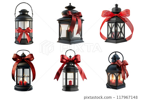 Black Lanterns with Red Ribbons and Candles 117967148