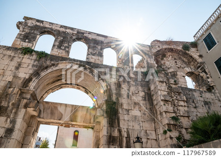 Remains of Roman Historical Complex of the Palace of Diocletian, UNESCO world heritage site in Split, Croatia 117967589