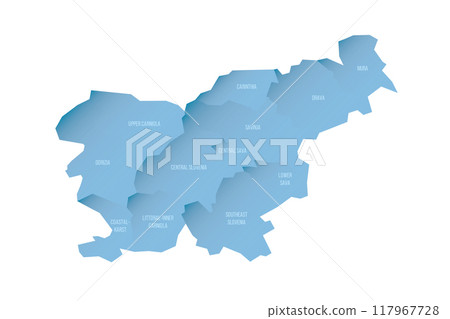 Slovenia political map of administrative divisions - statistical regions. Shaded vector map with 3D-like blue gradient and name labels 117967728