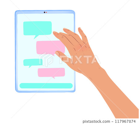 Female hand messaging with tablet Female hand messaging with tablet 117967874