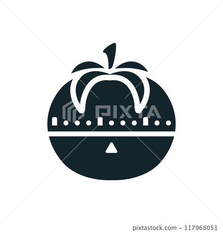 Pomodoro technique time management tool icon showing tomato shape clock for productivity Pomodoro technique time management tool icon showing tomato shape clock for productivity 117968051