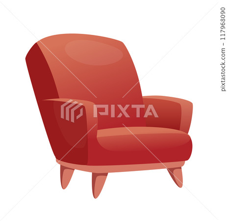 Comfortable red armchair illustration depicting modern furniture for home decor enthusiasts with smooth curves and a sleek design flat vector illustration Comfortable red armchair illustration depicting modern furniture for home decor enthusiasts with smooth curves and a sleek design flat vector illustration 117968090